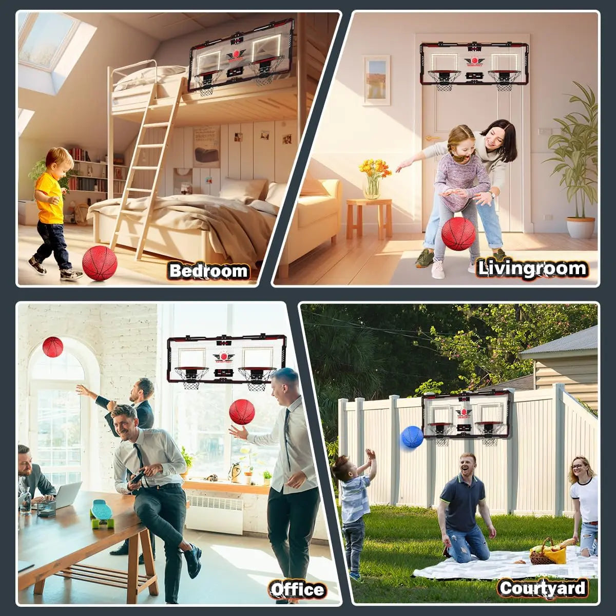 Vatos 2x Basketball Hoop Indoor Outdoor Electric Mini Scoreboard with 4 Balls Toy Gift for Kids Boys Girls Sports Game