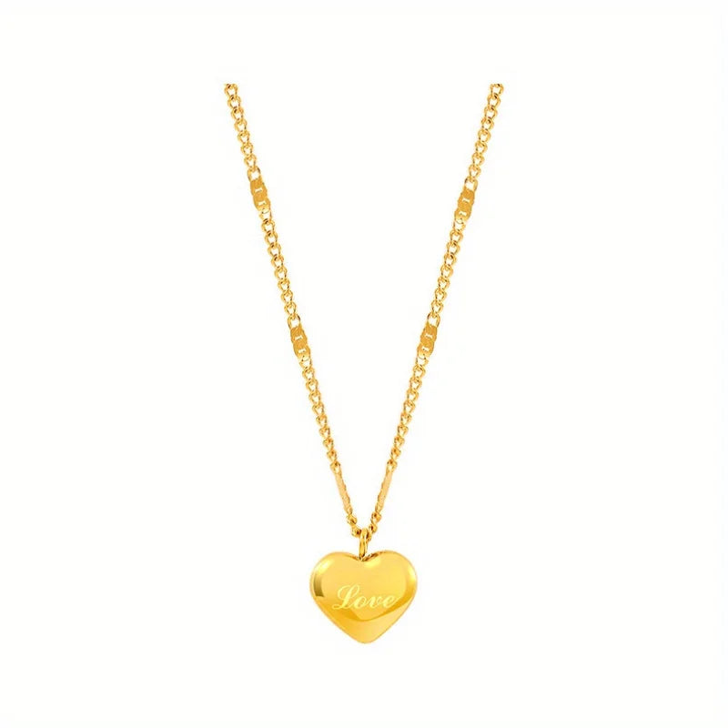 Golden Heart Necklace Unisex Simple Elegant Gift Holidays