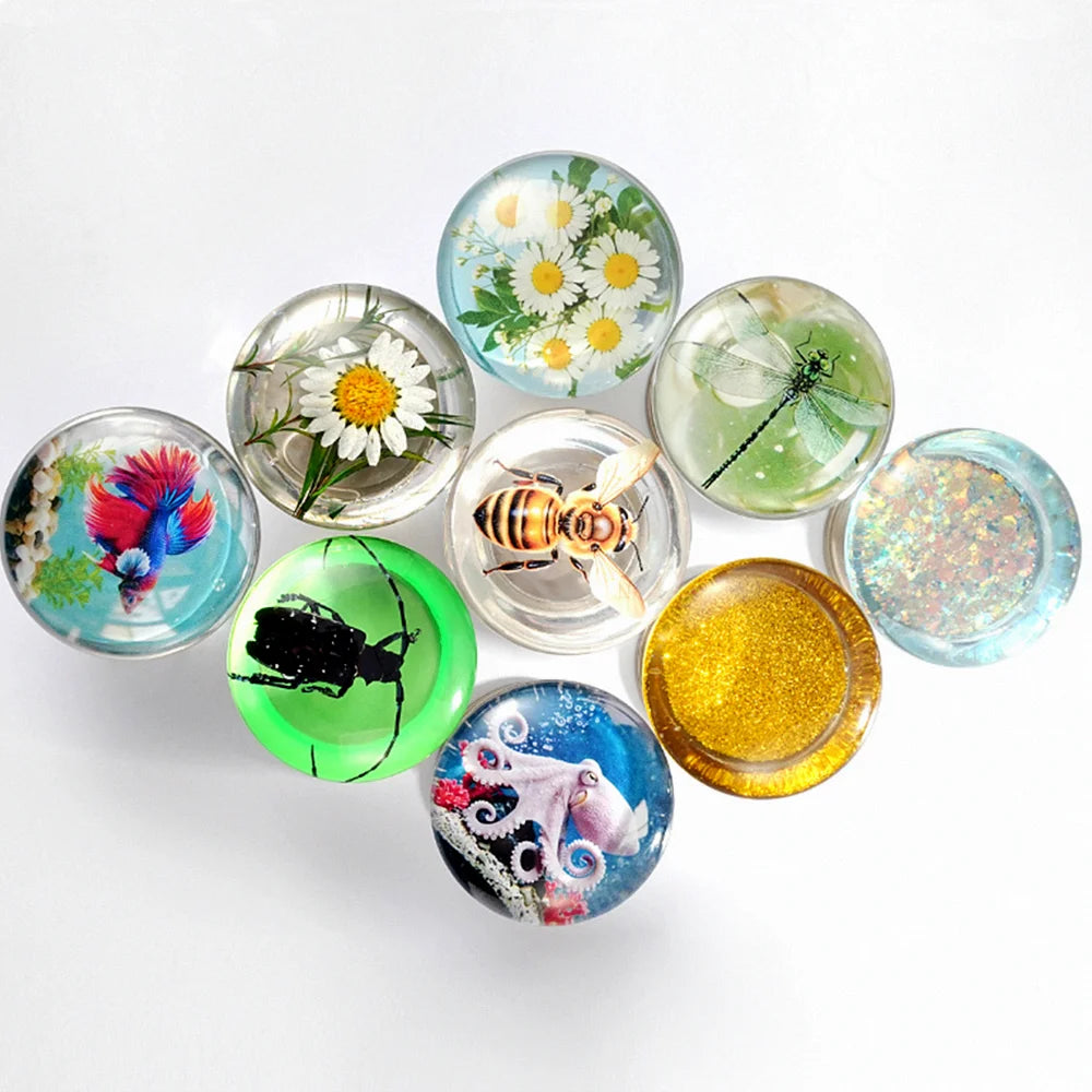 Retro Round Resin Door Knob Crystal Flower Transparent