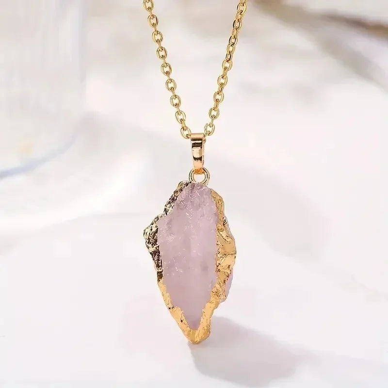 Irregular Gold Plated Edge Natural Stone Pendant Amethyst