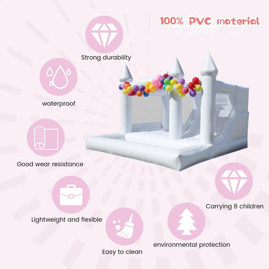 New Inflatable White Bounce House for Big Kids and Adults with Slide and Ball Pit Commercial PVC Bouncy Castle for Weddings Parties and Events