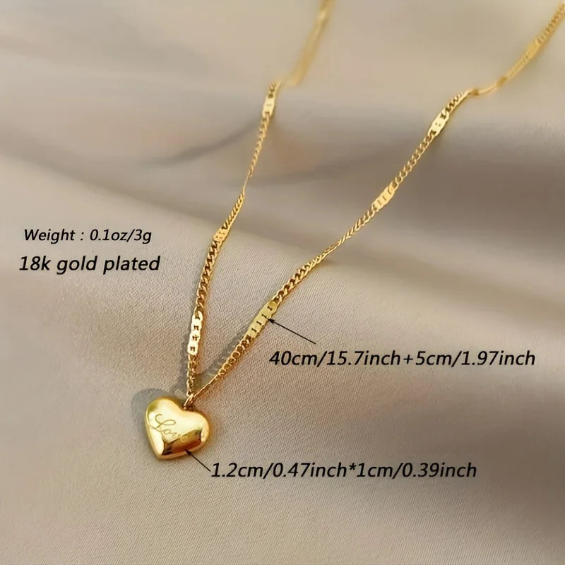 Golden Heart Necklace Unisex Simple Elegant Gift Holidays