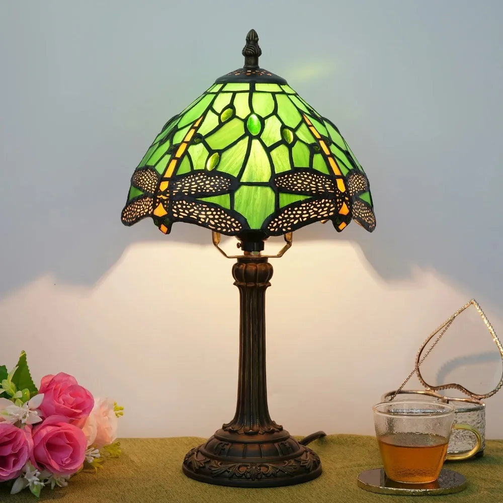 8inch 20cm Tiffany Desk Light Stained Glass Dragonfly Lampshade Bedside Table Lamp for Bedroom Living Room Lampara Mesita Noche