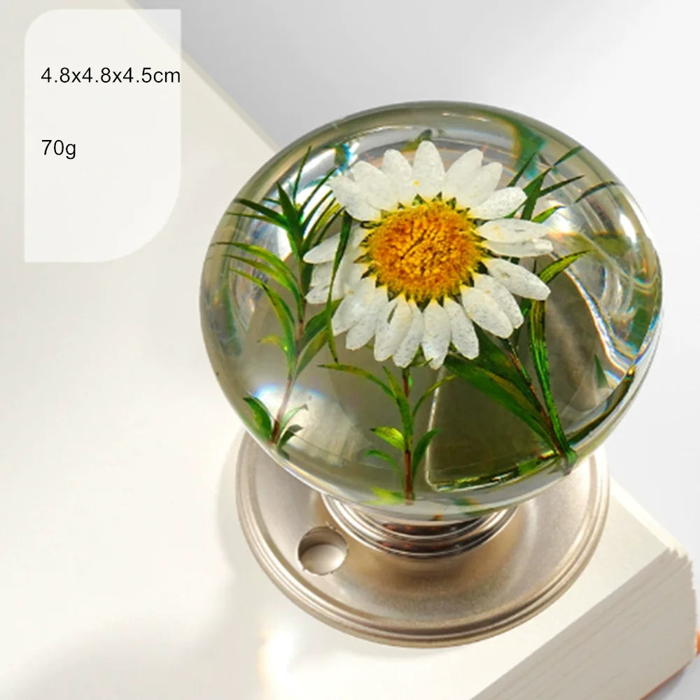 Retro Round Resin Door Knob Crystal Flower Transparent