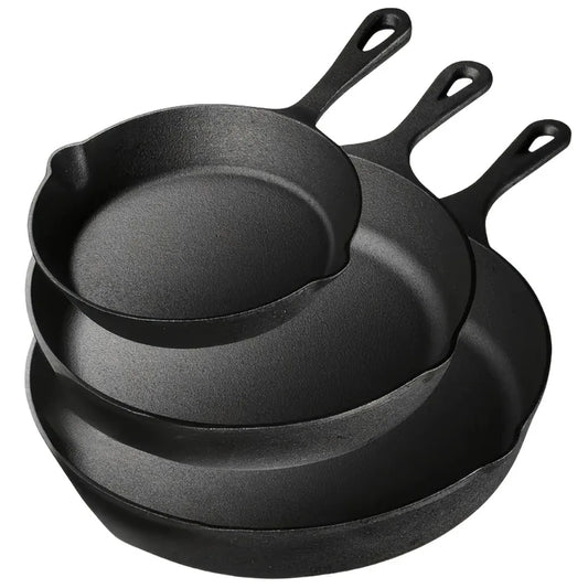 3 Piece Cast Iron Skillet Set 6 8 10 Inch Preseasoned Pans For Oven Campfire