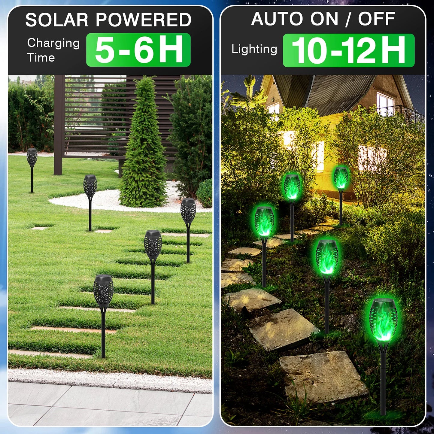 Green Solar Flame Light Outdoor with Flickering Flame Waterproof Lawn Ground Inserted Landscape for Garden Decorations Yard Pati