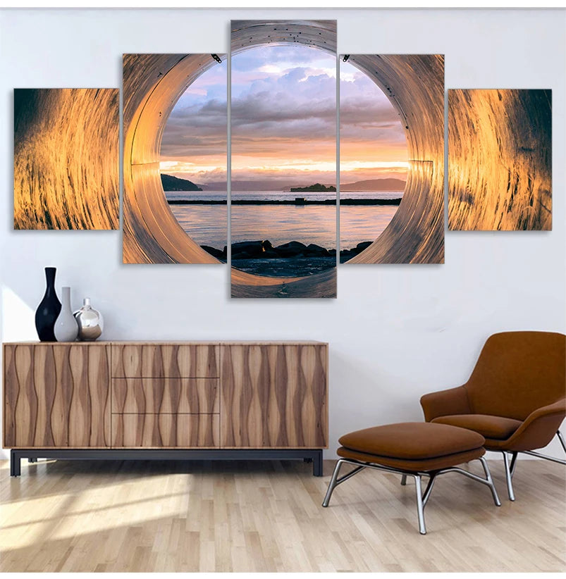 5 Pieces Wall Art Canvas Poster Sunset Ocean View Landscape Painting Living Room Decor Print Bedroom Mural Home Decoration