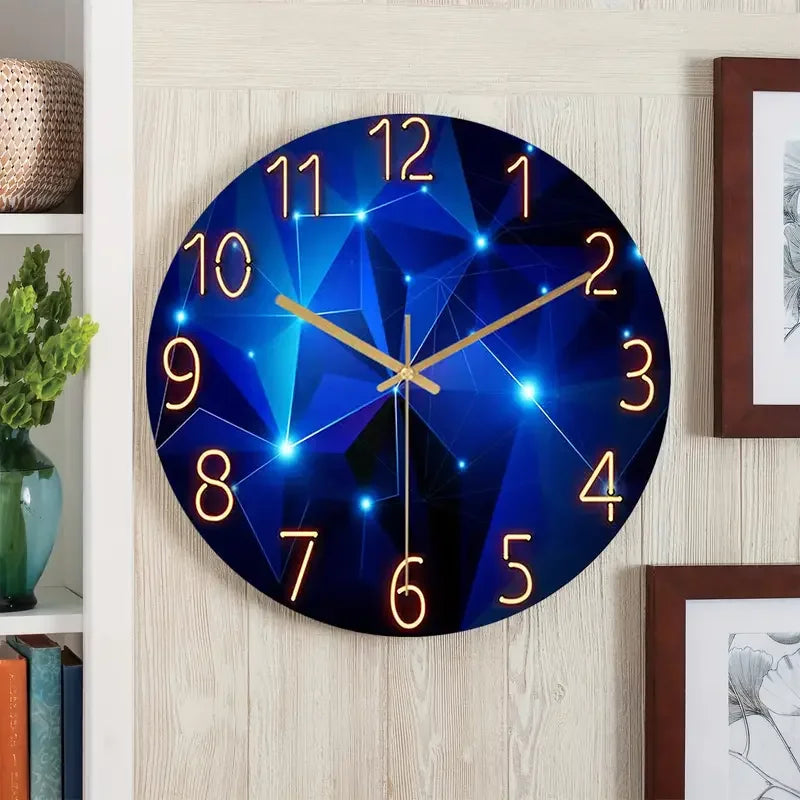 Blue Round Glass Wall Clock Battery Operated Non Ticking