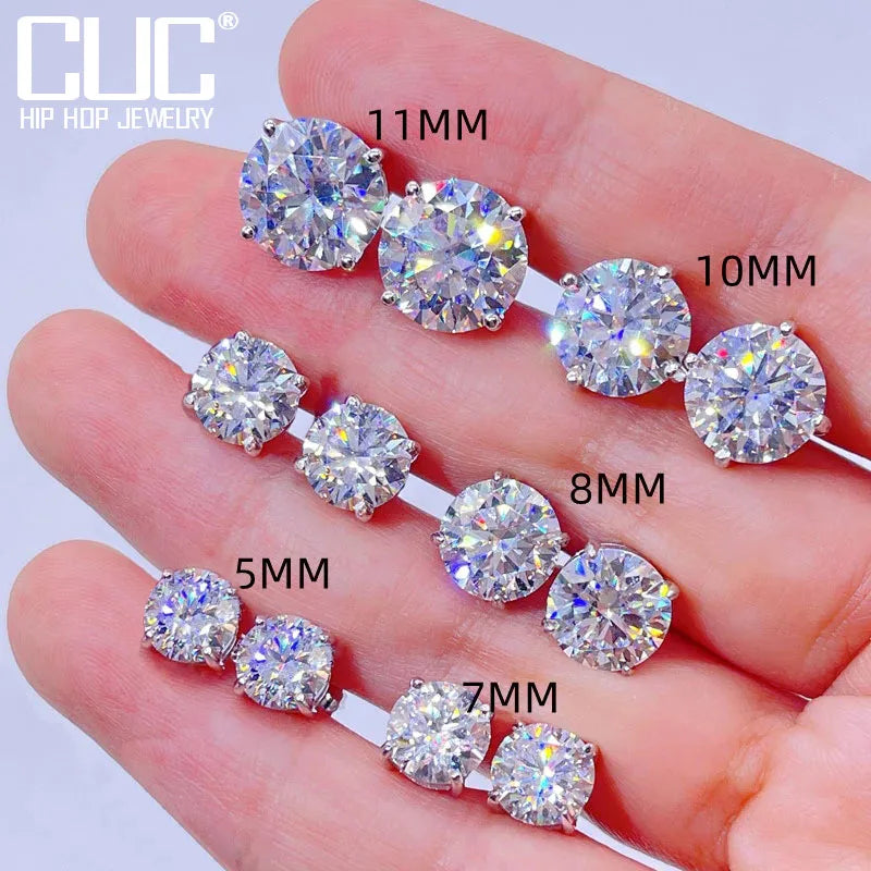 CUC 3-14MM AAAA Zircon Stud Earrings Screw/Push Back For Women Men Fashion Trend Wedding Jewelry Party Love Gift