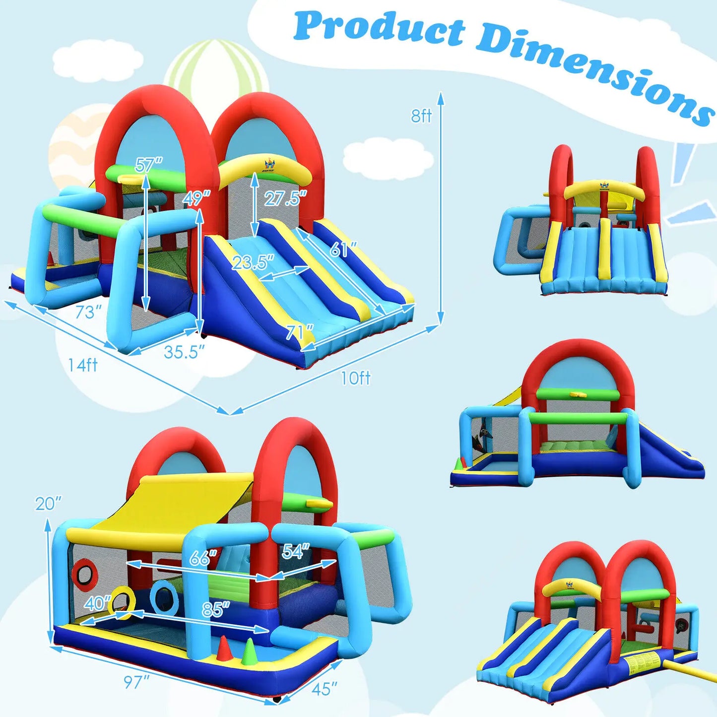 Inflatable Bounce House for Kids Bouncy Jumping Castle with Dual Slides and Sports Games Without Blower