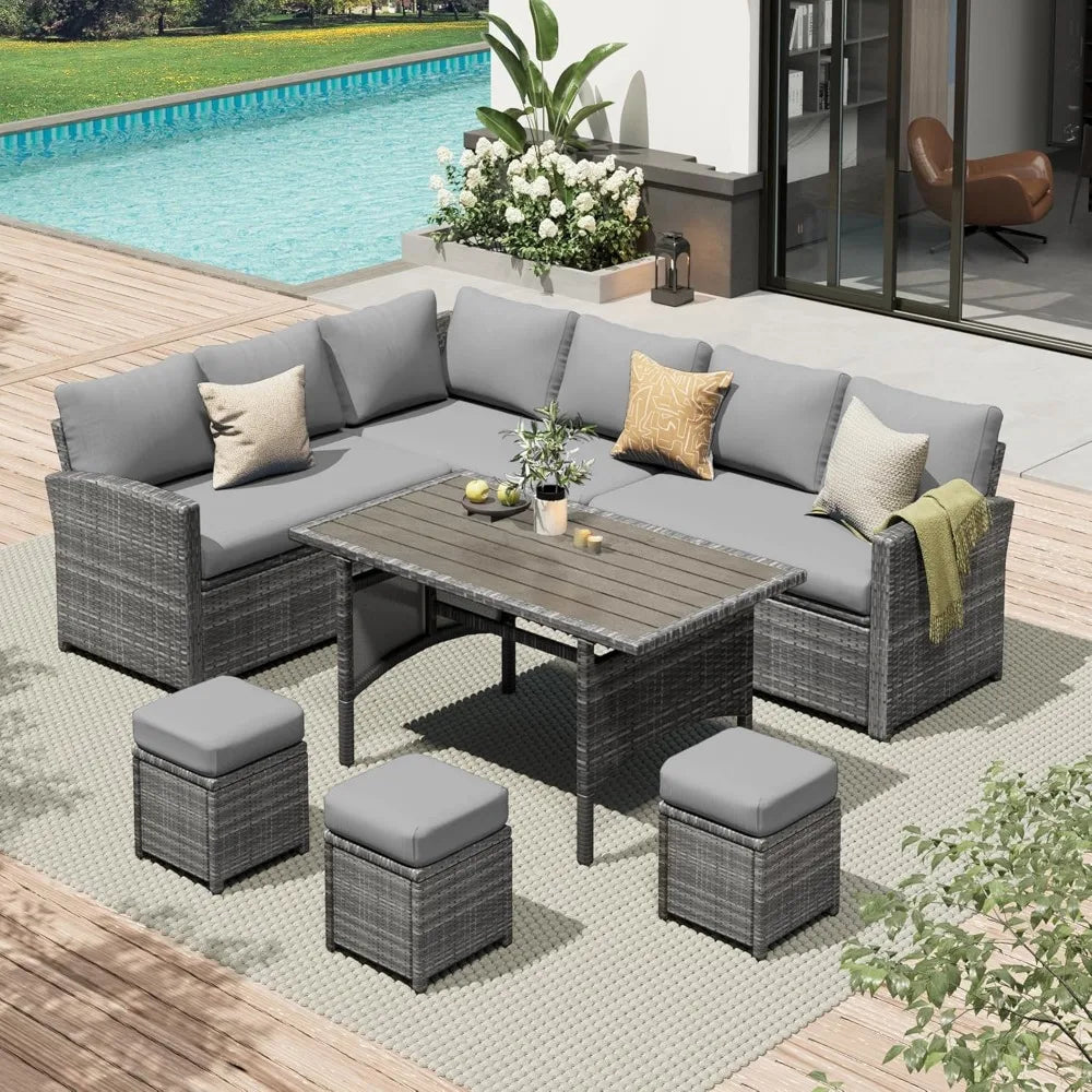 Patio Furniture Set 7 Pieces All Weather Wicker Dining