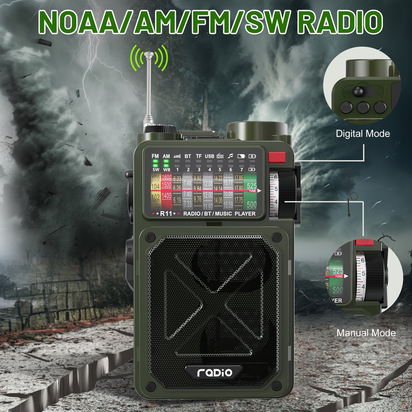 4000mAh Digital Shortwave Radio AM FM SW NOAA Weather Alert