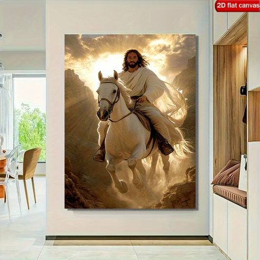 Majestic Jesus On White Horse Canvas Art Print With Frame