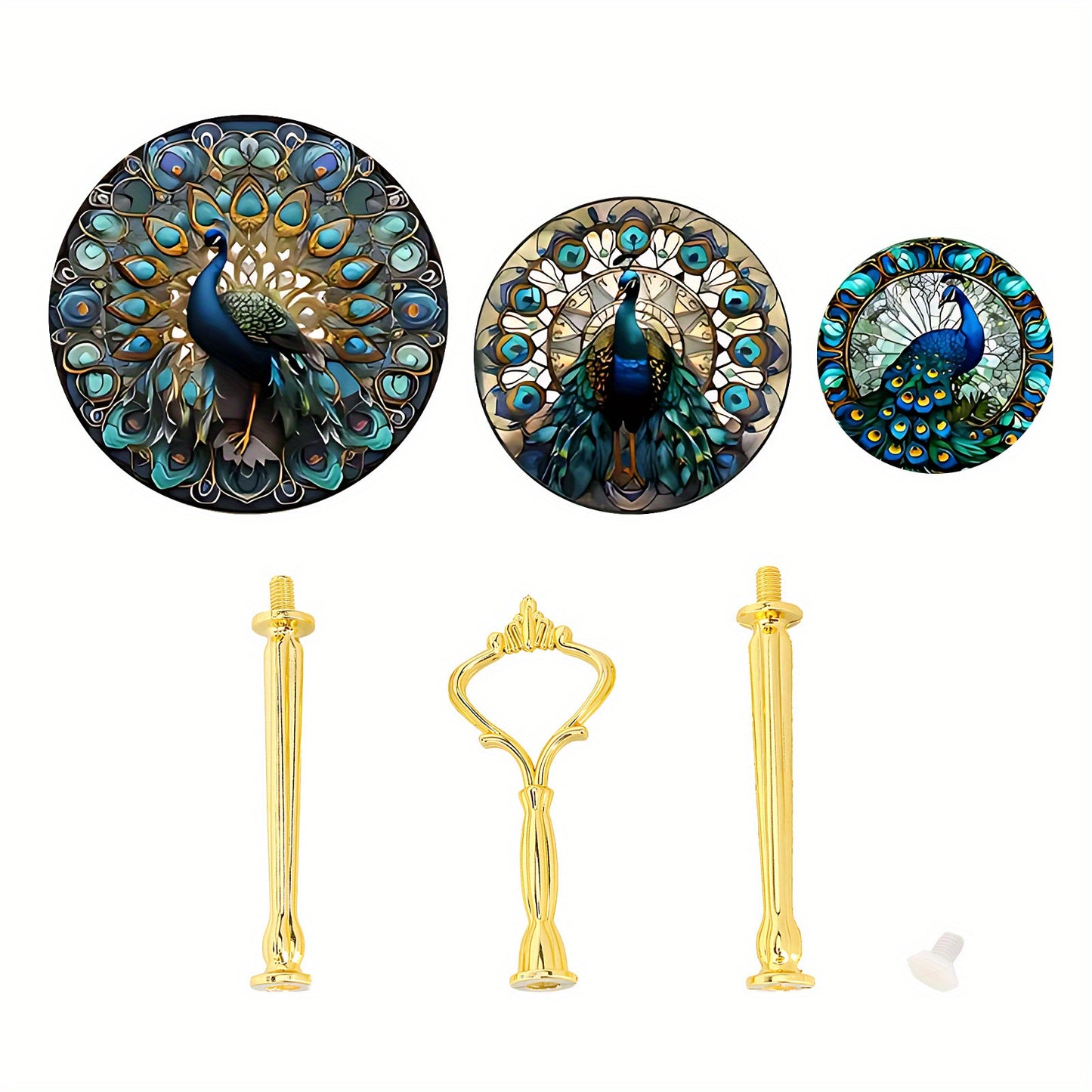 3 Tier Peacock Theme Wooden Display Tray For Weddings