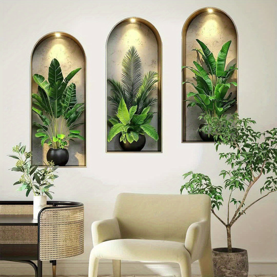 3D Realistic Arched Window Plant Sticker Set Decorative