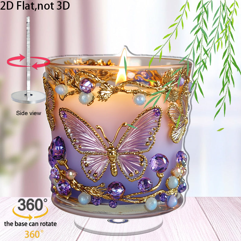 Spinning Lavender Candle Ornament With Golden Butterflies