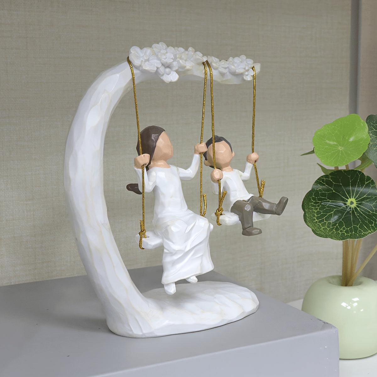 Hand Painted Mother And Son Swing Sculpture 8 Inch Home Decor Gift From Son