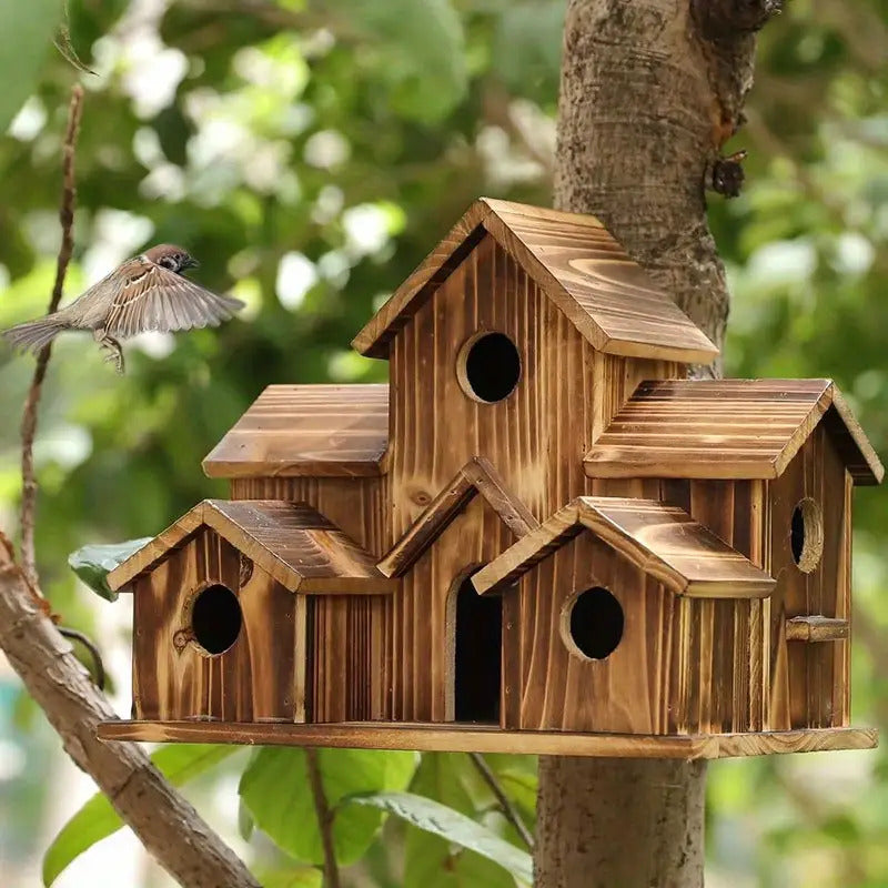 Handmade Wood Hummingbird House and Goldfinch Nest Box Wall Mount