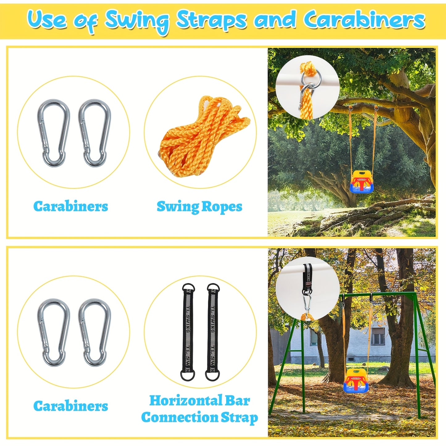 3 In 1 Kids Swing Seat With Adjustable Ropes And Strap