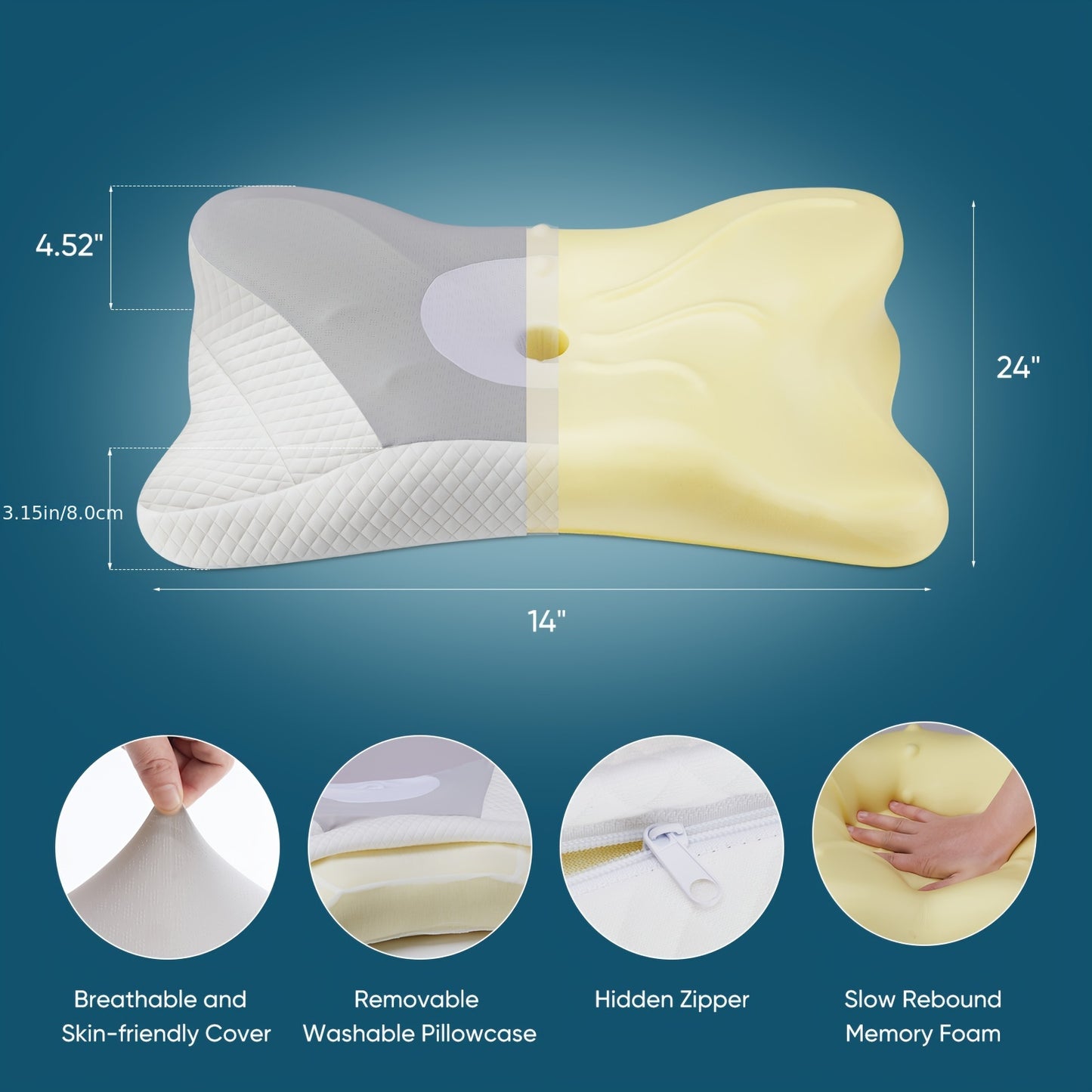 Cervical Neck Pillow Ergonomic Memory Foam For Side Sleep