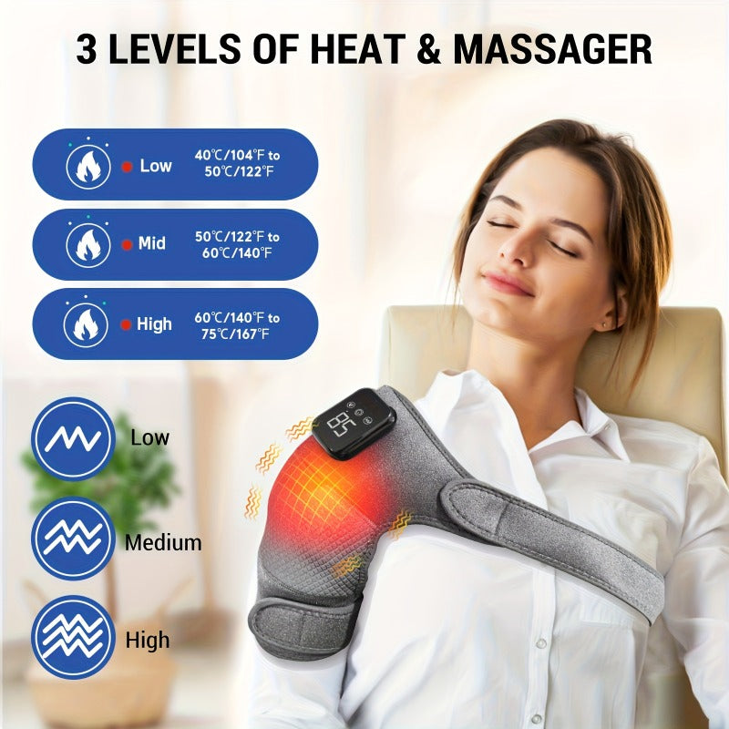 Cordless Shoulder Heating Massager, Electric Heat Vibration, Shoulder, Elbow, Knee, 3 Levels of Heat 3 Levels of Vibration, 3 Levels of Cordless Shoulder Heating Pad with Vibration - LED Touch Screen, Gift for Parents