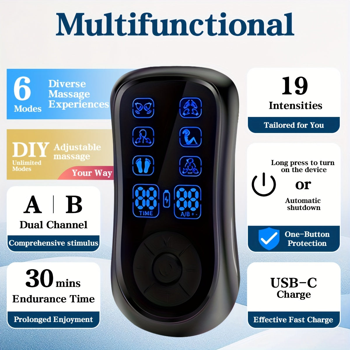 Dual Channel TENS EMS Unit With 8 Pads For Back Relief