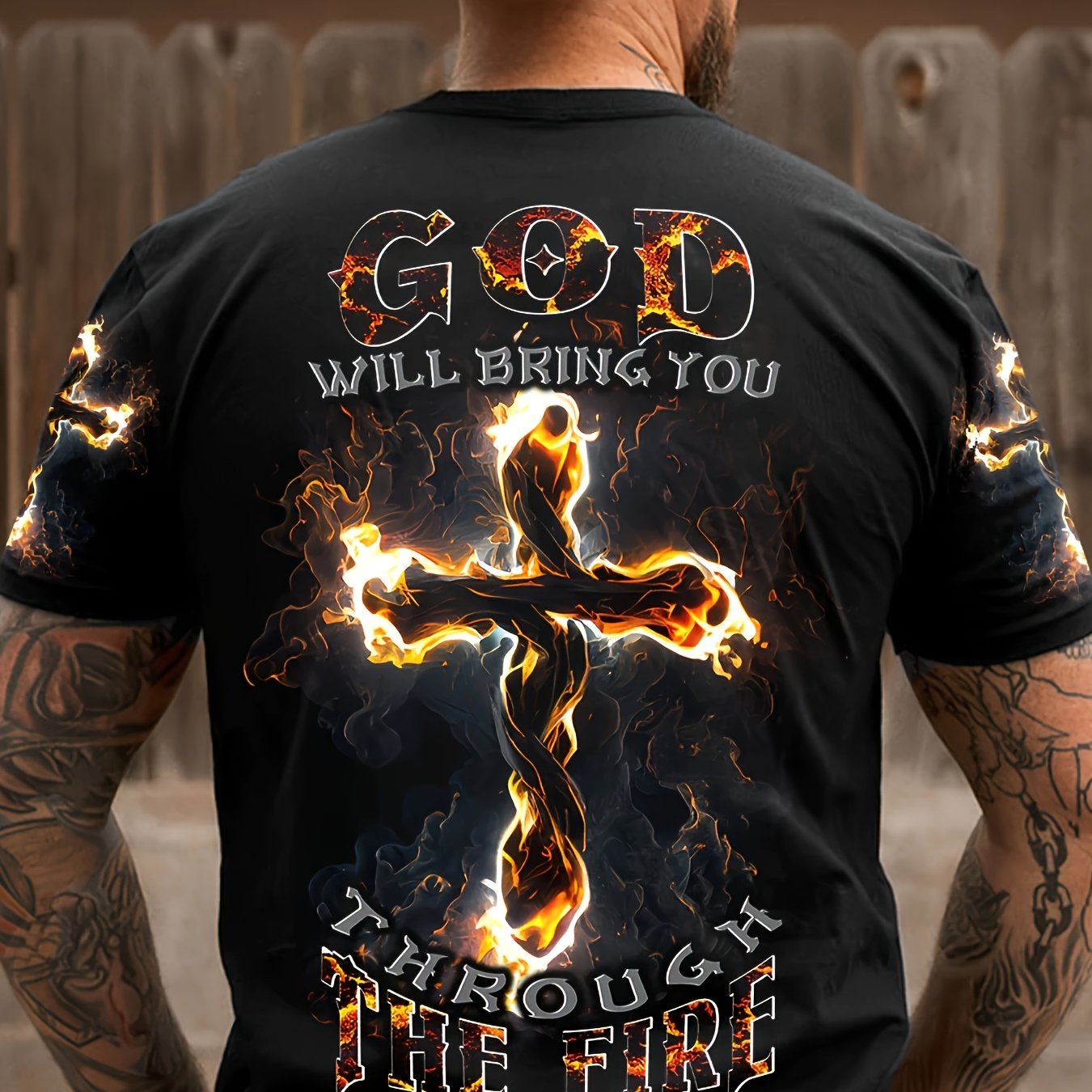 Mens Religious Graphic Tee Back Print Cross Bible Verse
