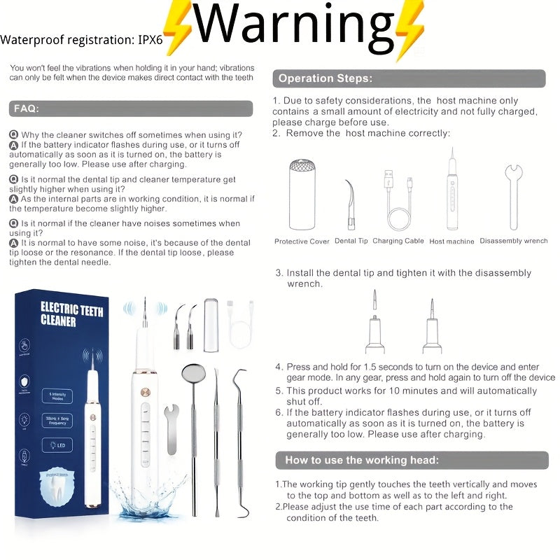 Electric Dental Scaler Replaceable Head LED Light USB
