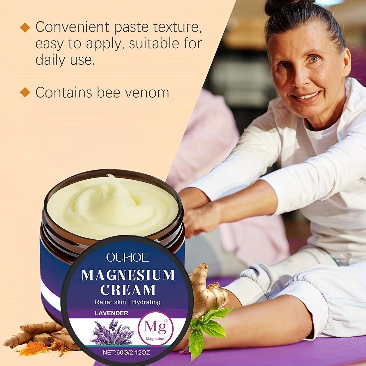 Buy One, Get One Free Promotion Pack: Body Massage Magnesium Cream, Long-lasting Moisturizing Lavender Body Cream, Contains Plant-based Squalane, Muscle Moisturizing Formula Designed For Athletes And The Elderly, Perfect Hall