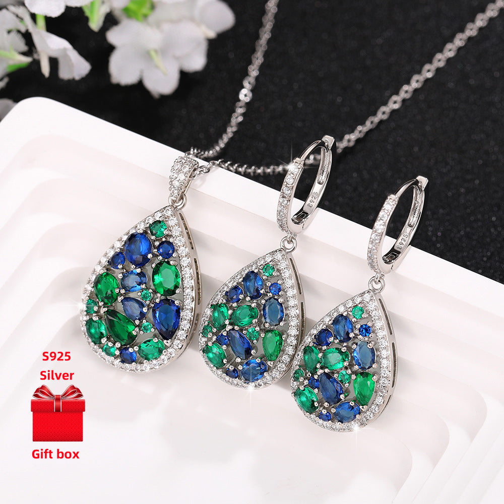 925 Sterling Silver Droplet Necklace And Earrings Set Gift