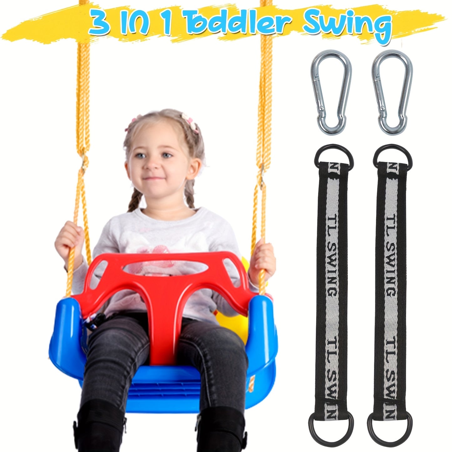 3 In 1 Kids Swing Seat With Adjustable Ropes And Strap