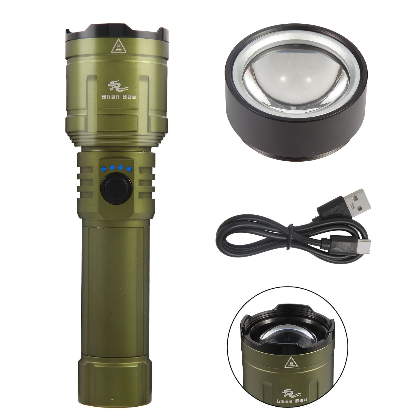 Shan Bao Green Mountaineering Zoom Flashlight 1300 Lumen