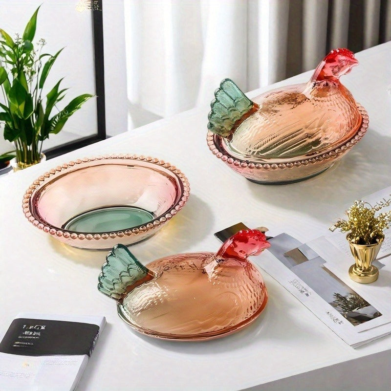 Elegant Crystal Glass Chicken Shaped Jar With Lid Pink Green Yellow Candy