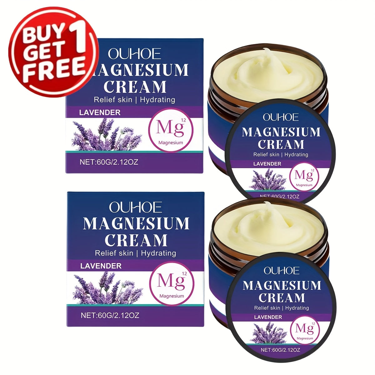 Buy One, Get One Free Promotion Pack: Body Massage Magnesium Cream, Long-lasting Moisturizing Lavender Body Cream, Contains Plant-based Squalane, Muscle Moisturizing Formula Designed For Athletes And The Elderly, Perfect Hall
