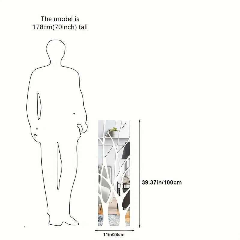 3D Mirror Tree Art Removable Wall Sticker, Acrylic Mural Decal for Home and Room Decoration