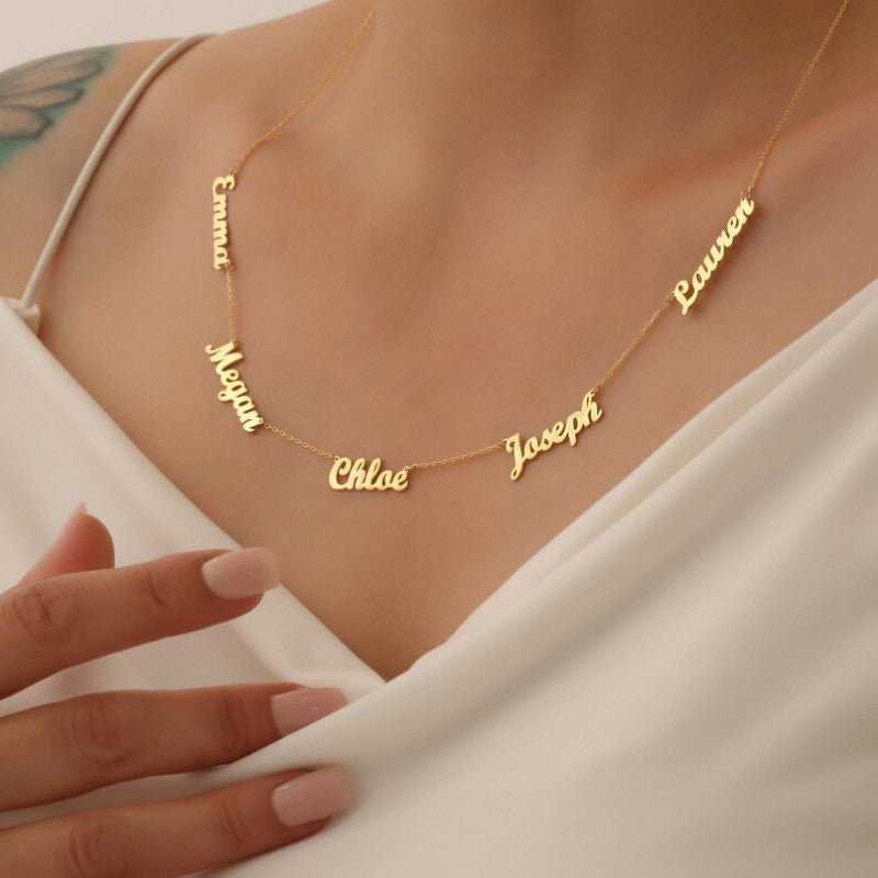 18K Gold Plated Copper Name Necklace 5 Names For Mom Gift