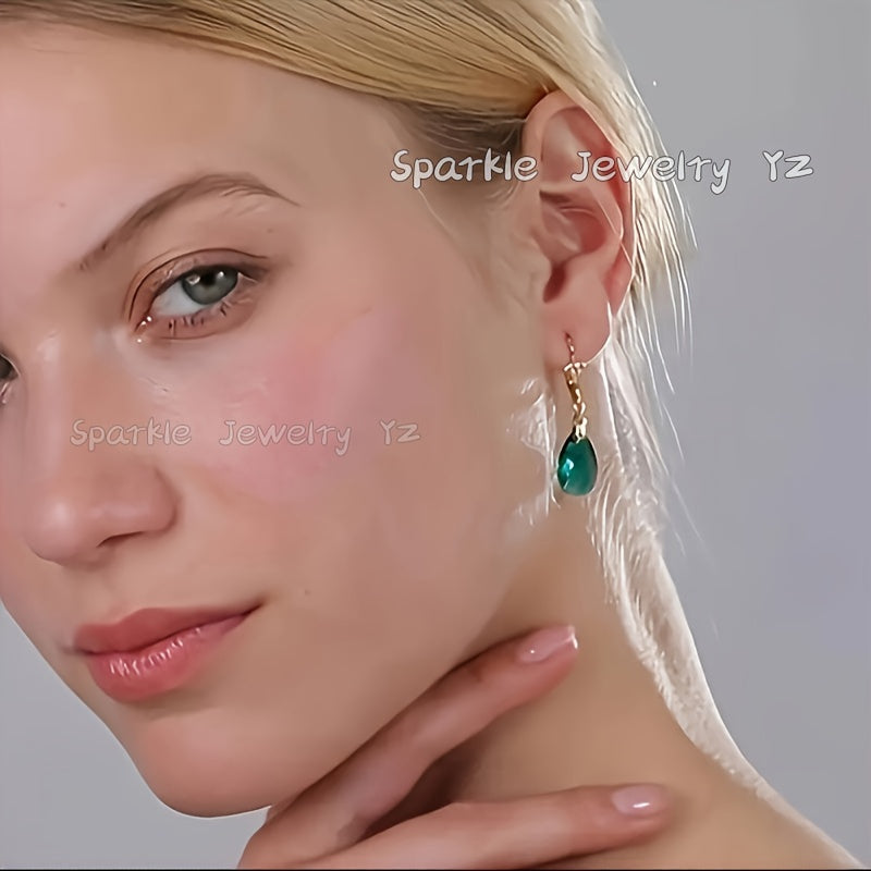 Green Crystal Drop Earrings 925 Silver Hypoallergenic