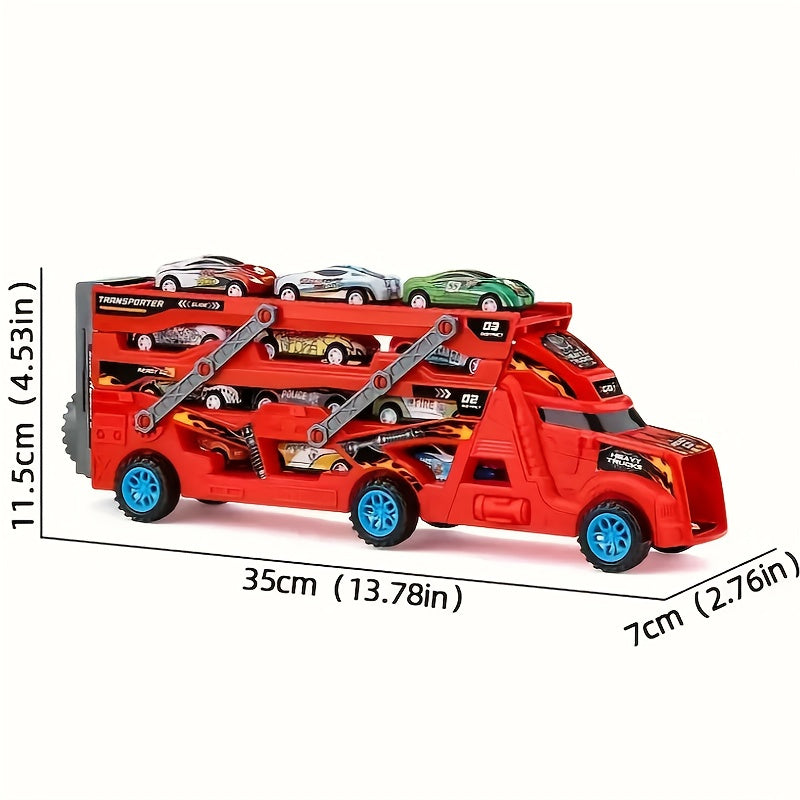 9 Piece Transforming Truck Toy Set With 8 Small Cars