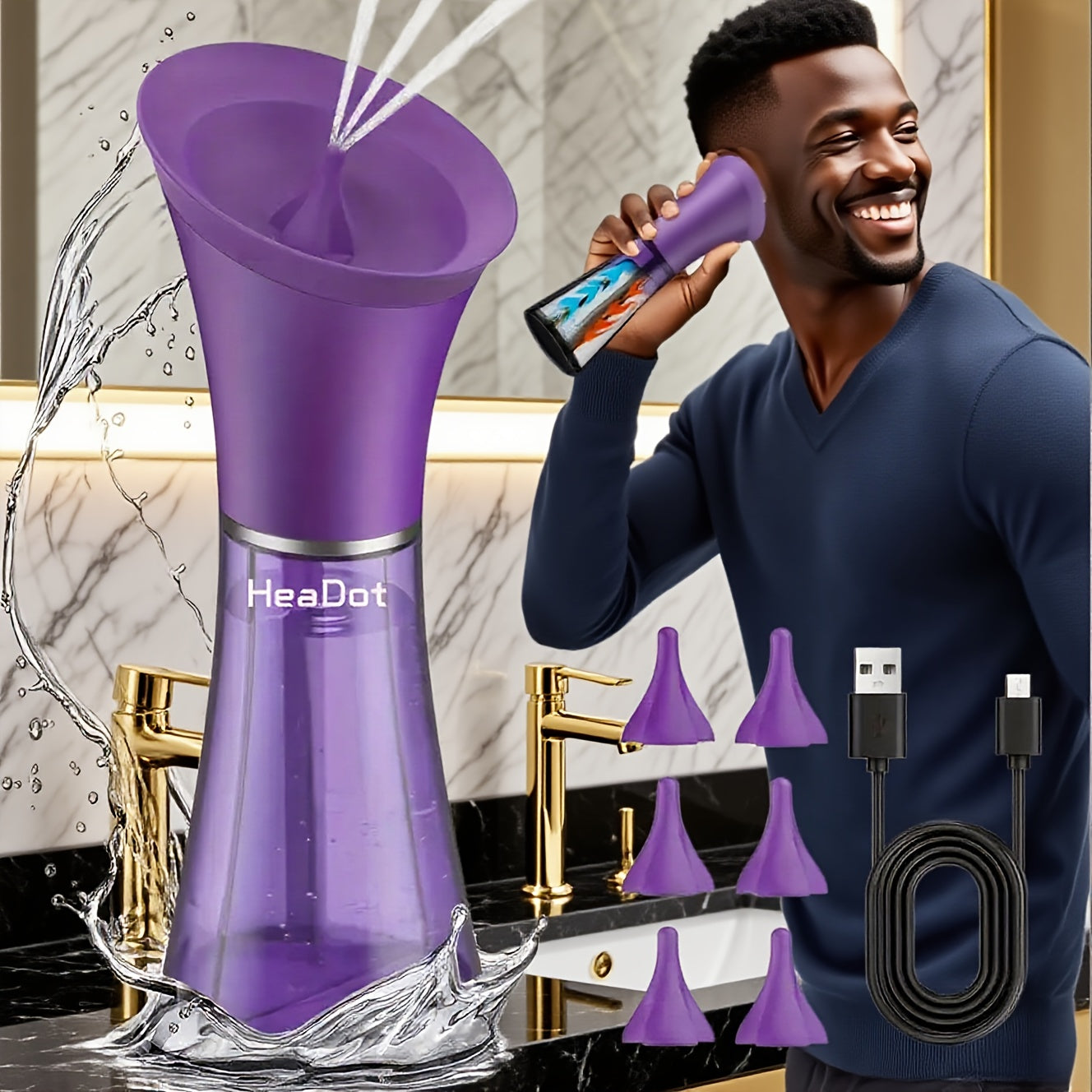 Upgraded Electric Ear Wax Removal Tool, Water Powered Ear Cleaning Tool with Irrigation Flusher, 6 Tips, 4 Pressure Settings -Safe & Effective for Ear Wax Buildup Flushing And Cleaning, Waterproof & Convenient Ear Flushing Ki