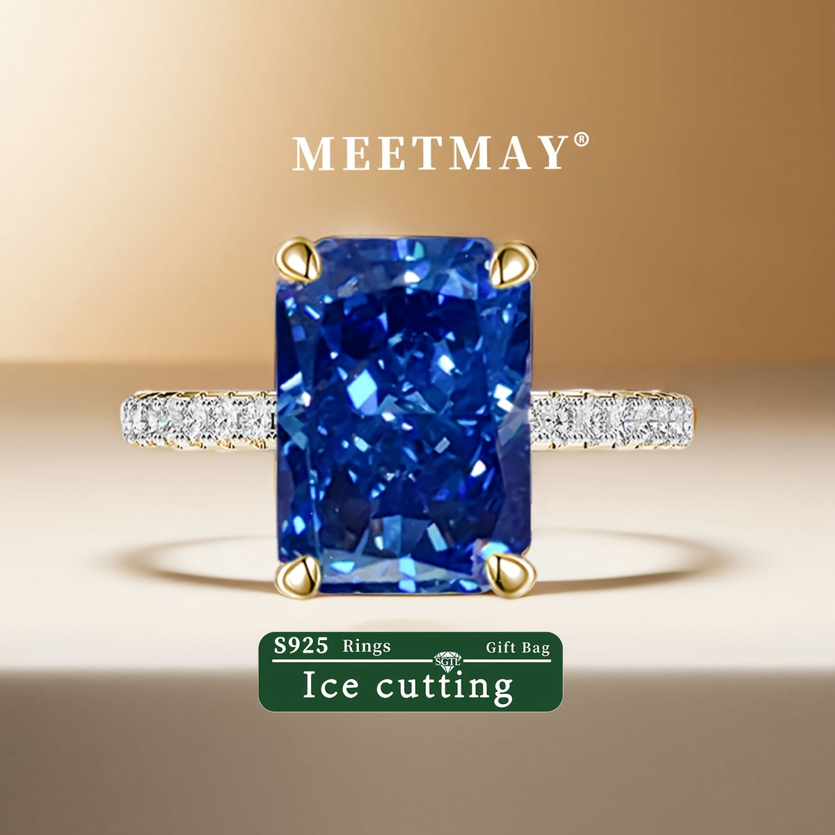 Elegant S925 Silver Moissanite Blue Ring For Engagement