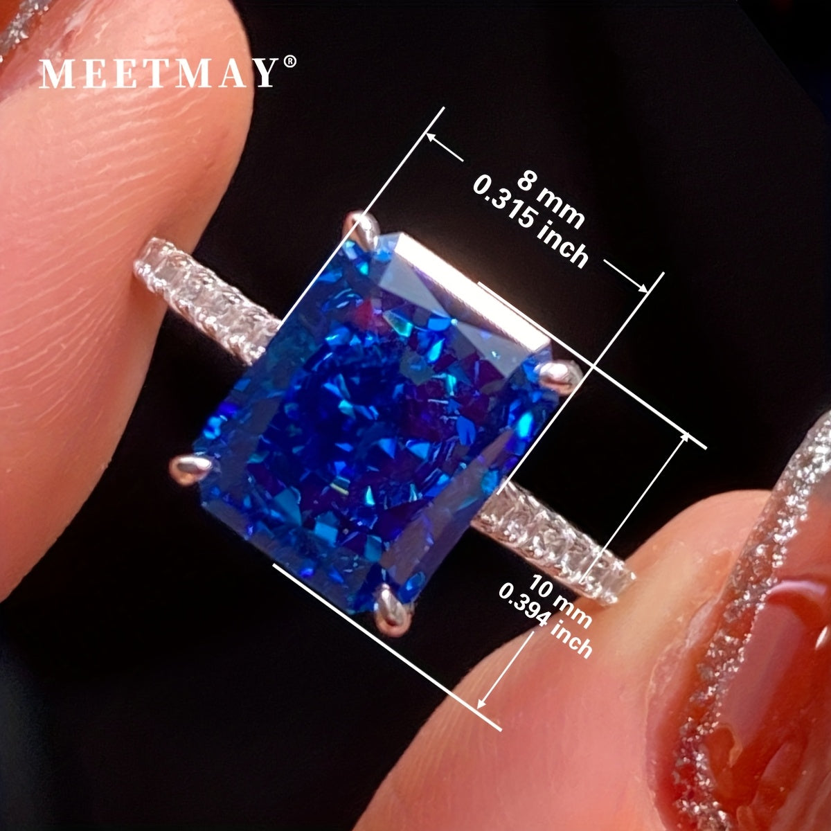 Elegant S925 Silver Moissanite Blue Ring For Engagement