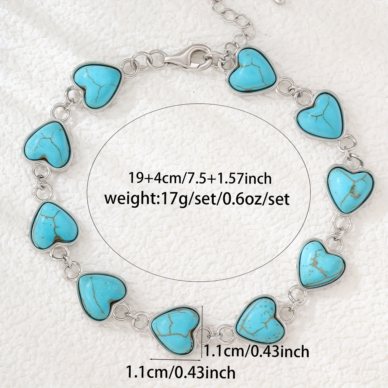 Women's Bohemian Bracelet - Turquoise Heart Charm Jewelry, Everyday & Party Jewelry Gift for Women - Bohemian Chain Link Design Year-Round Elegant Accessory