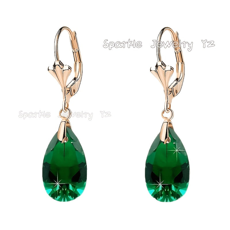 Green Crystal Drop Earrings 925 Silver Hypoallergenic