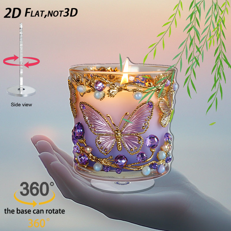 Spinning Lavender Candle Ornament With Golden Butterflies