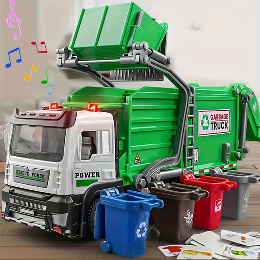 Garbage Truck Toy With Four Trash Bins Sound And Light