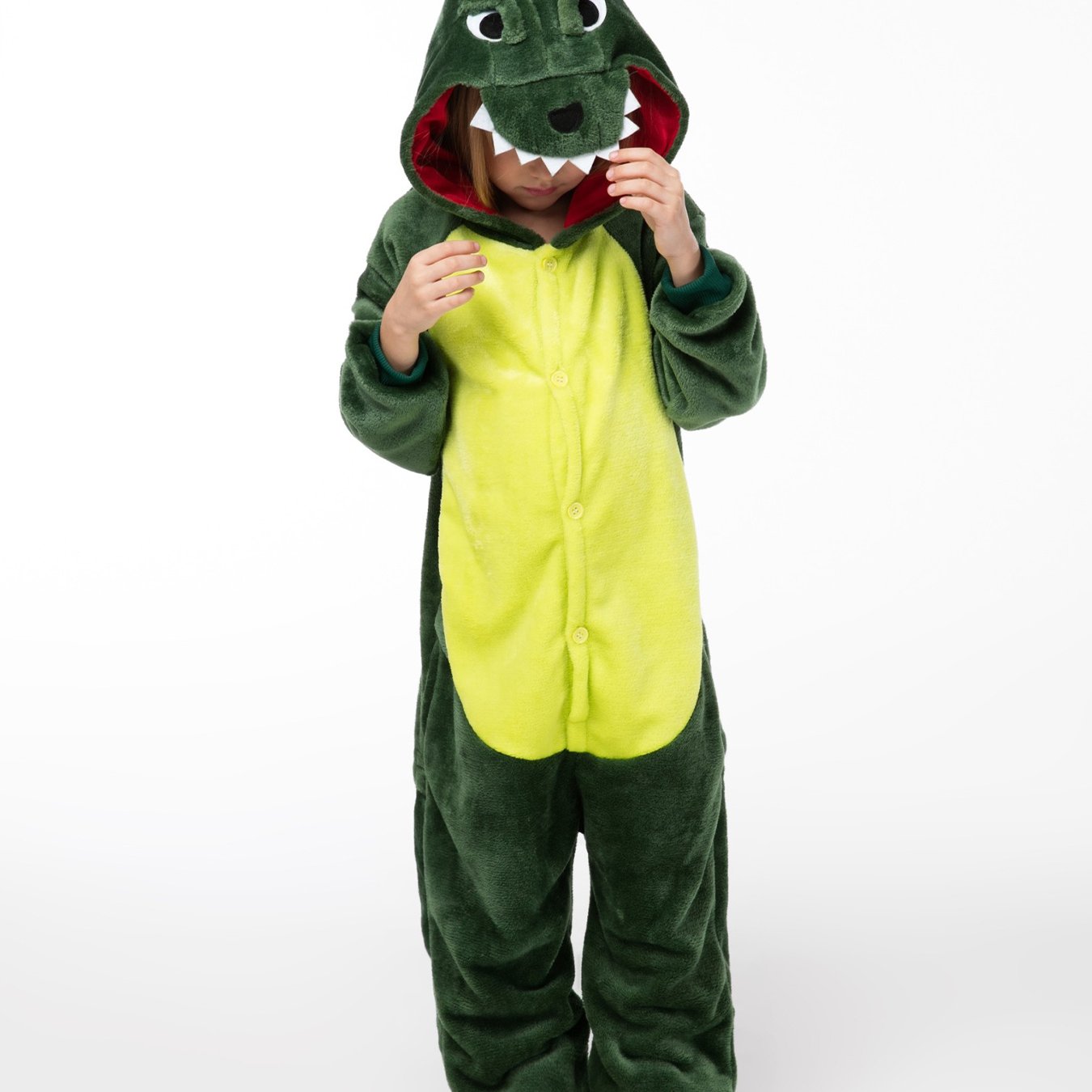 Boys Dinosaur Costume With Hood Zipper Loose Fit For Winter