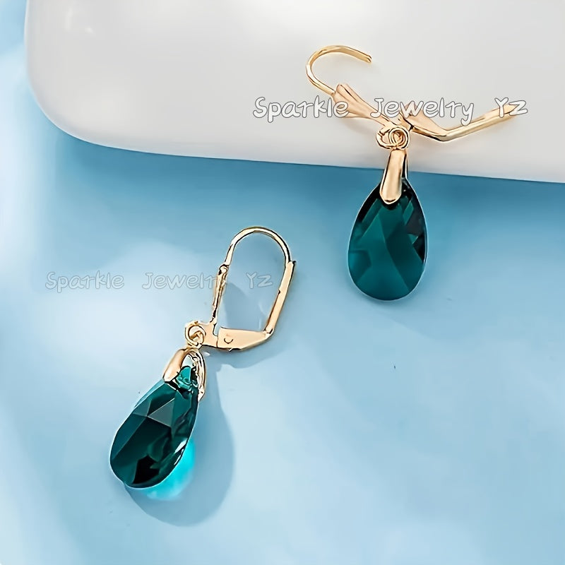 Green Crystal Drop Earrings 925 Silver Hypoallergenic
