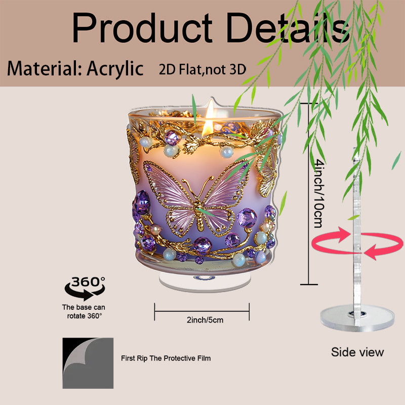 Spinning Lavender Candle Ornament With Golden Butterflies
