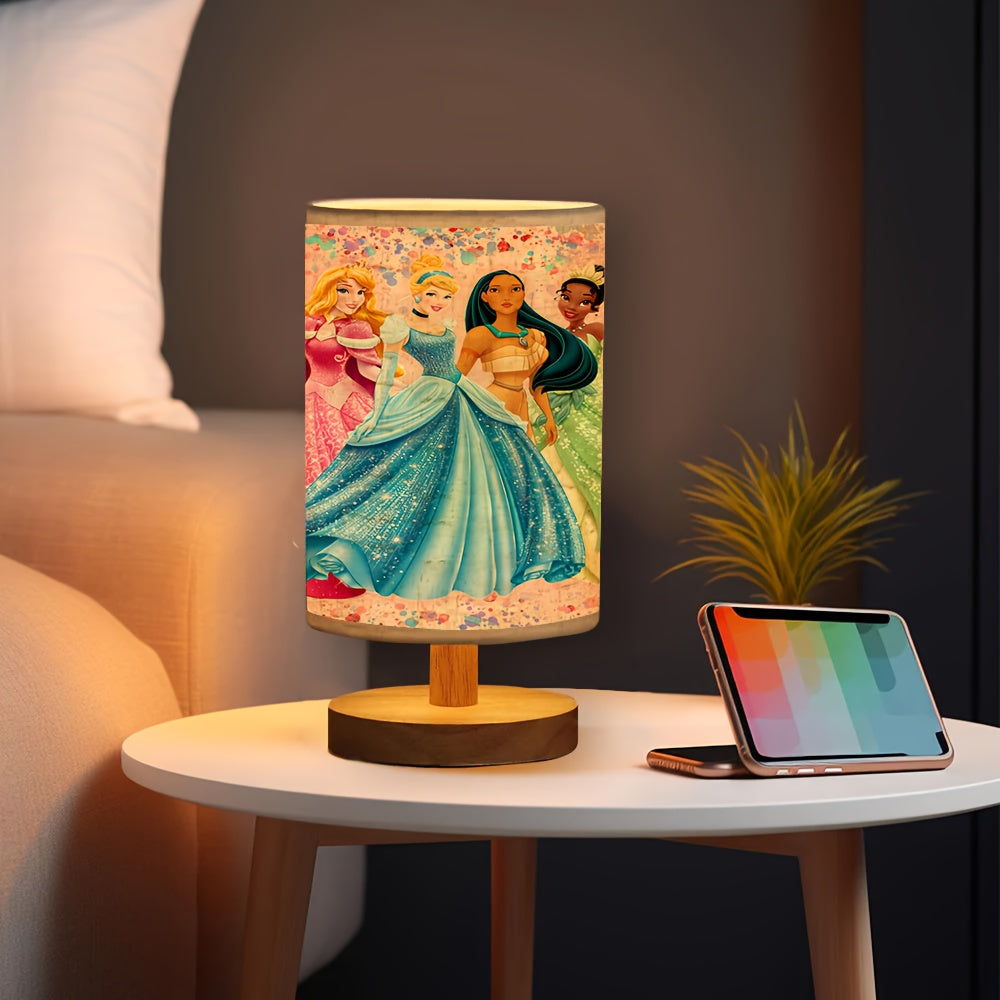 Disney Princess Wooden Table Lamp USB Powered Linen Shade