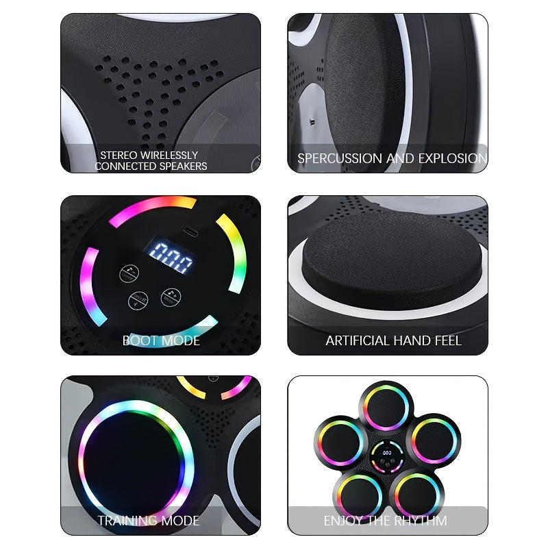 1pc BABONA Wireless Wall Mounted Intelligent Music Boxing Machine With LED Colorful Lights, USB Charging, 3D Sound, Intelligent Boxing Machine With Boxing Gloves, Music Synchronization, LED Counting System, ABS Material, Gift